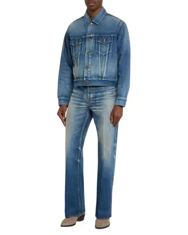 Fear of God Men's Washed Black Denim Trucker Jacket | Thumbnail 1 Fear of God Men's Washed Black Denim Trucker Jacket | Thumbnail 1