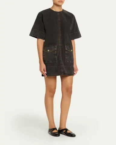 Ganni Mini Washed Denim T-Shirt Dress | Thumbnail 4 Ganni Mini Washed Denim T-Shirt Dress | Thumbnail 4