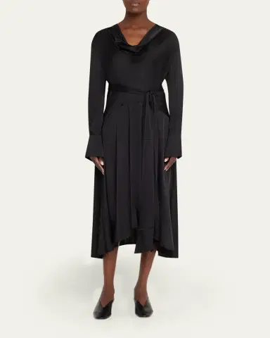 Ganni Long-Sleeve Stretch Satin Dress | Thumbnail 2 Ganni Long-Sleeve Stretch Satin Dress | Thumbnail 2