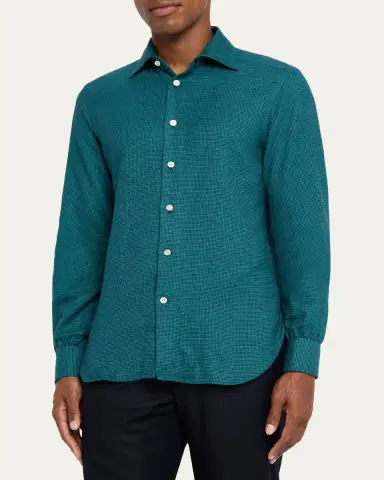 Kiton Men's Modern Fit Cotton Micro-Gingham Sport Shirt | Thumbnail 4 Kiton Men's Modern Fit Cotton Micro-Gingham Sport Shirt | Thumbnail 4