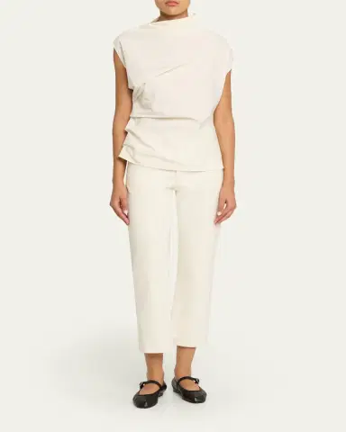 Ganni Ruched Asymmetric Cotton Blouse | Thumbnail 2 Ganni Ruched Asymmetric Cotton Blouse | Thumbnail 2