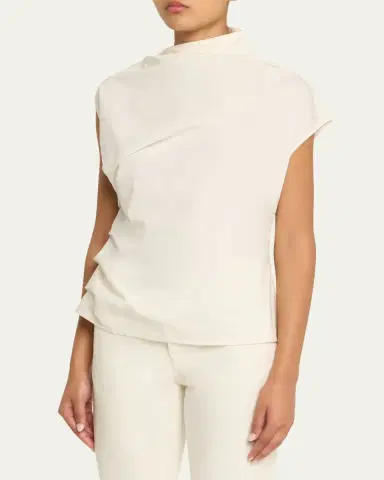 Ganni Ruched Asymmetric Cotton Blouse | Thumbnail 4 Ganni Ruched Asymmetric Cotton Blouse | Thumbnail 4