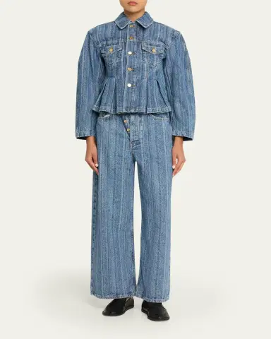 Ganni Pleated Stripe Denim Jacket | Thumbnail 2 Ganni Pleated Stripe Denim Jacket | Thumbnail 2