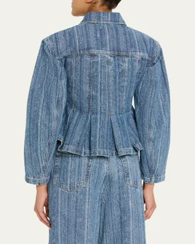 Ganni Pleated Stripe Denim Jacket | Thumbnail 3 Ganni Pleated Stripe Denim Jacket | Thumbnail 3