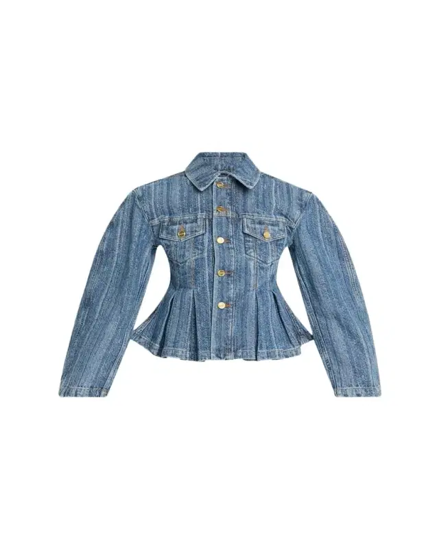 Ganni Pleated Stripe Denim Jacket