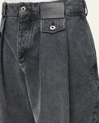 Loewe Men's Leather Label Baggy-Fit Pleated Jeans | Thumbnail 5 Loewe Men's Leather Label Baggy-Fit Pleated Jeans | Thumbnail 5
