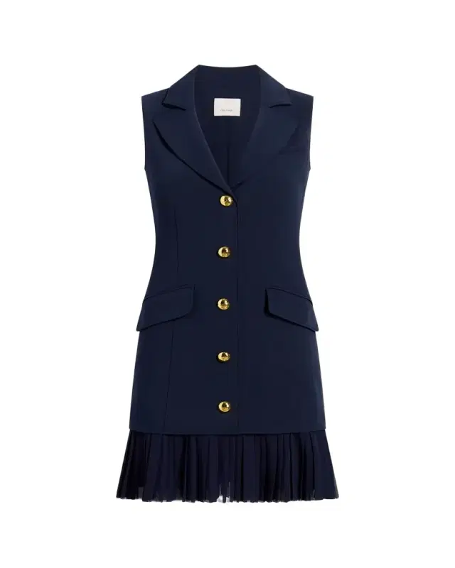 Cinq a Sept Regan Sleeveless Pleated-Skirt Blazer Mini Dress
