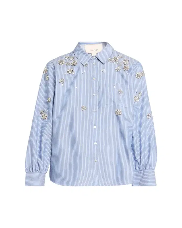 Cinq a Sept Lola Pinstripe Embellished Shirt