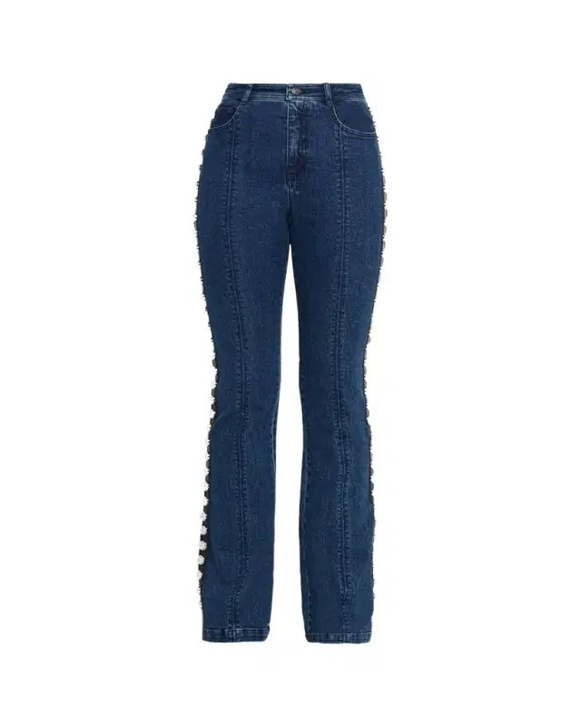 Cinq à Sept Pearl-Embellished Slim Flare Jeans