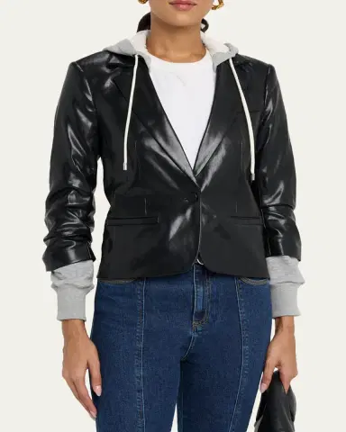Cinq a Sept Hooded Vegan Leather Combo Blazer | Thumbnail 4