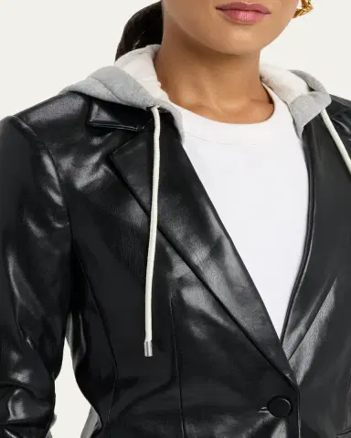 Cinq a Sept Hooded Vegan Leather Combo Blazer | Thumbnail 5