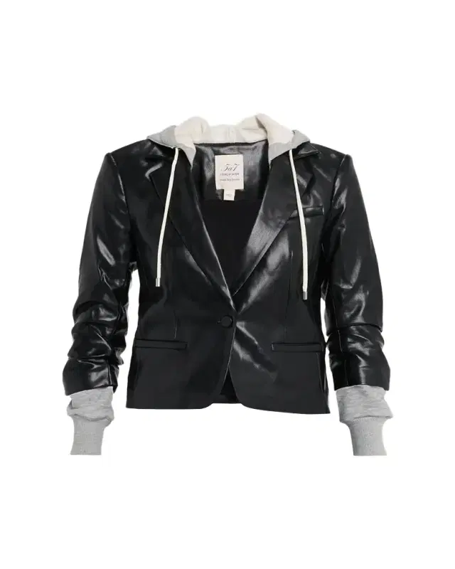 Cinq a Sept Hooded Vegan Leather Combo Blazer