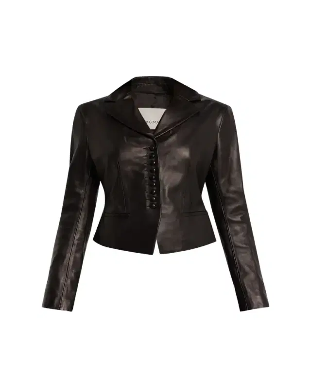 House of Dagmar Slim Lambskin Leather Blazer