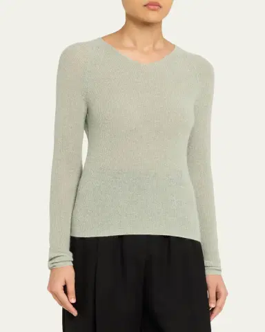 Vince Metallic High-V Knit Top | Thumbnail 4