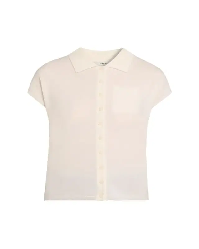 Vince Short-Sleeve Cashmere-Blend Polo Sweater