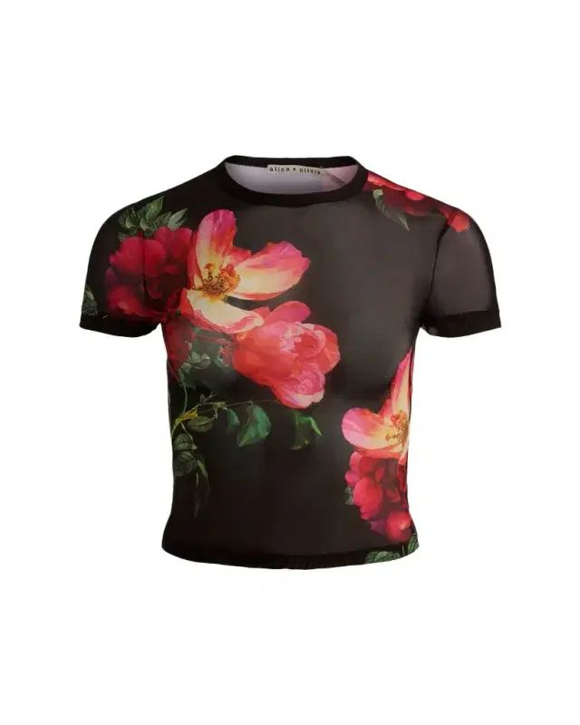 ALICE + OLIVIA Tess Mesh Crewneck Tee
