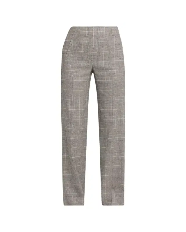 Veronica Beard Jude Plaid Linen-Blend Pants