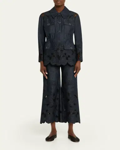 Veronica Beard Osborne Embroidered Chambray Pants | Thumbnail 2 Veronica Beard Osborne Embroidered Chambray Pants | Thumbnail 2