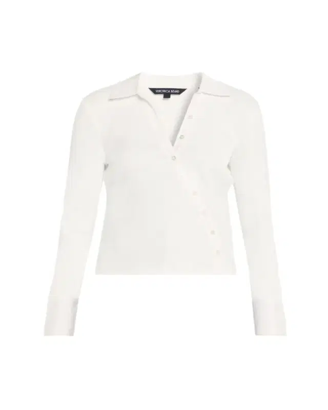 Veronica Beard Brenner Long-Sleeve Asymmetric Button Top