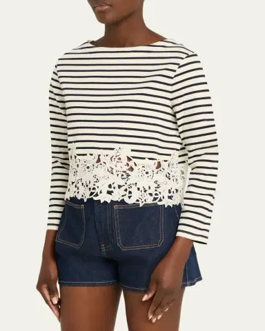 Veronica Beard Hovey Striped Lace Top | Thumbnail 4 Veronica Beard Hovey Striped Lace Top | Thumbnail 4