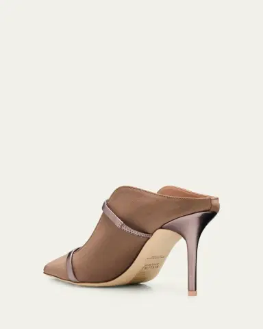 Malone Souliers 85mm Maureen Satin Mules with Double Metallic Nappa Leather Straps | Thumbnail 2 Malone Souliers 85mm Maureen Satin Mules with Double Metallic Nappa Leather Straps | Thumbnail 2