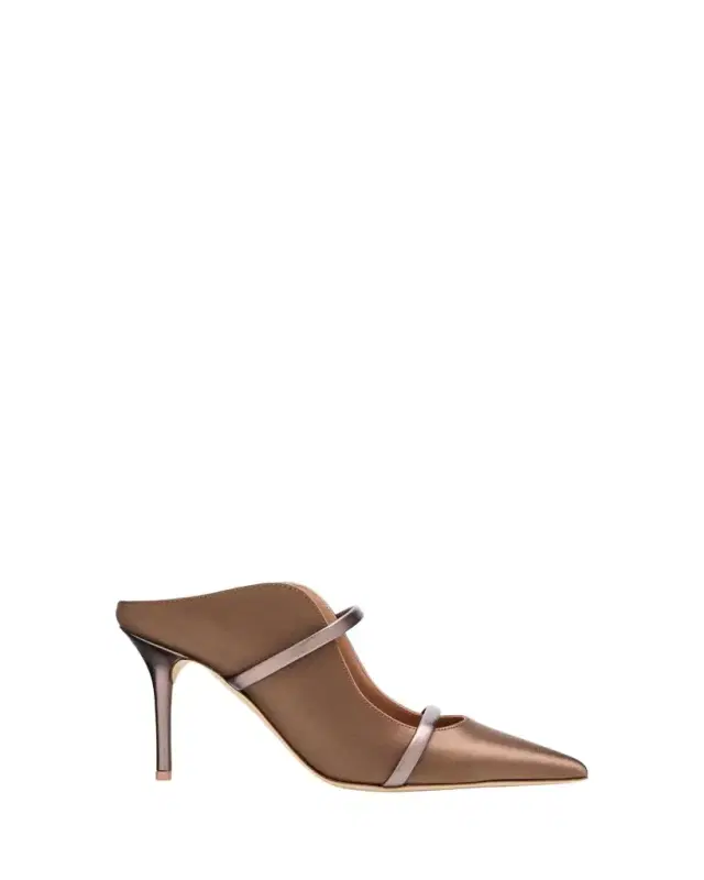 Malone Souliers 85mm Maureen Satin Mules with Double Metallic Nappa Leather Straps