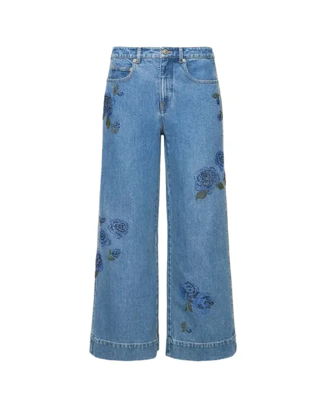Cinq à Sept Betsy Wide-Leg Heatset Roses Jeans