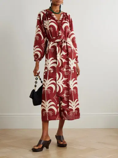 Johanna Ortiz Weaving Waves Belted Embellished Printed Linen Midi Dress | Thumbnail 2