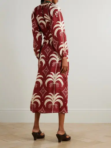 Johanna Ortiz Weaving Waves Belted Embellished Printed Linen Midi Dress | Thumbnail 3
