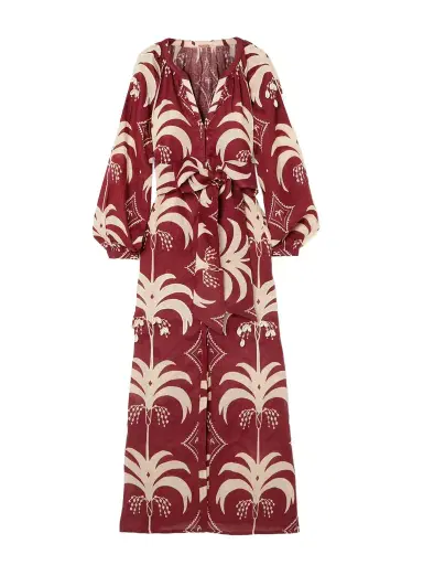 Johanna Ortiz Weaving Waves Belted Embellished Printed Linen Midi Dress | Thumbnail 1