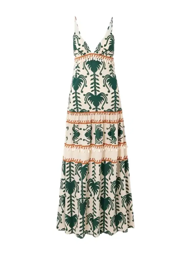 Johanna Ortiz Keeper Shell-embellished Printed Cotton-poplin Maxi Dress