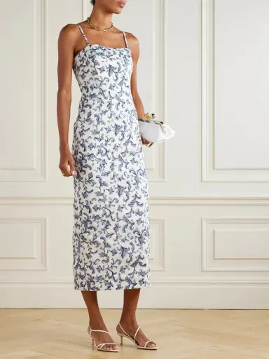 Posse Rue Pleated Printed Linen And Silk-blend Midi Dress | Thumbnail 2