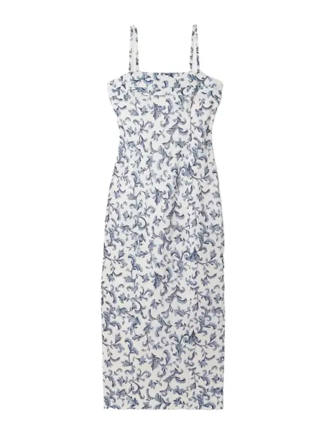 Rue Pleated Printed Linen And Silk-blend Midi Dress