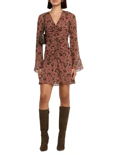 Veronica Beard Women's Beaty Long-Sleeve Ruched Minidress - Deep Rose | Thumbnail 2