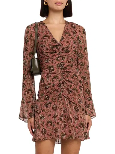 Veronica Beard Women's Beaty Long-Sleeve Ruched Minidress - Deep Rose | Thumbnail 3