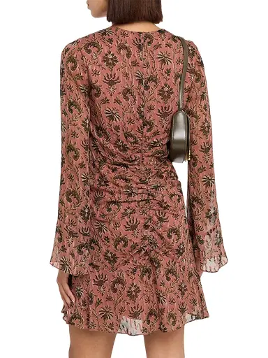 Veronica Beard Women's Beaty Long-Sleeve Ruched Minidress - Deep Rose | Thumbnail 4