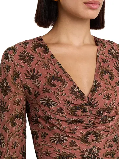 Veronica Beard Women's Beaty Long-Sleeve Ruched Minidress - Deep Rose | Thumbnail 5
