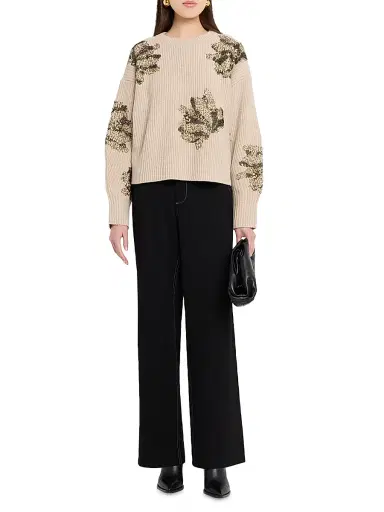 rag & bone Women's Irina Contrast-Topstitch Ponte High-Rise Pants - Black | Thumbnail 2