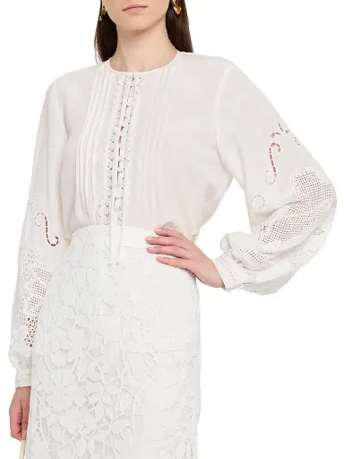 Kobi Halperin Women's Juni Pintuck Lace-Inset Blouse - | Thumbnail 3