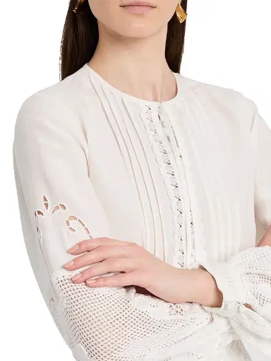 Kobi Halperin Women's Juni Pintuck Lace-Inset Blouse - | Thumbnail 5