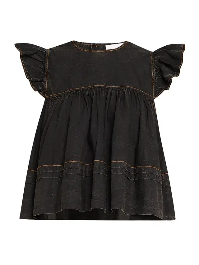Ganni Women's Denim Flutter-Sleeve Babydoll Top - Black