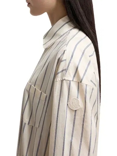 Moncler Women's Shirt in Cotton and Silk with Stripes - Off White - Size Large | Thumbnail 4 Moncler Women's Shirt in Cotton and Silk with Stripes - Off White - Size Large | Thumbnail 4
