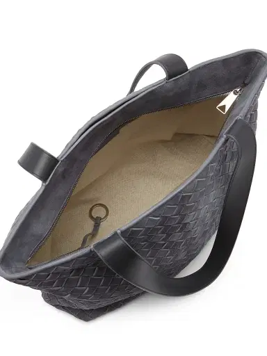 Bottega Veneta Men's Small Intrecciato Suede Zip Tote Bag - Cloudy | Thumbnail 3 Bottega Veneta Men's Small Intrecciato Suede Zip Tote Bag - Cloudy | Thumbnail 3