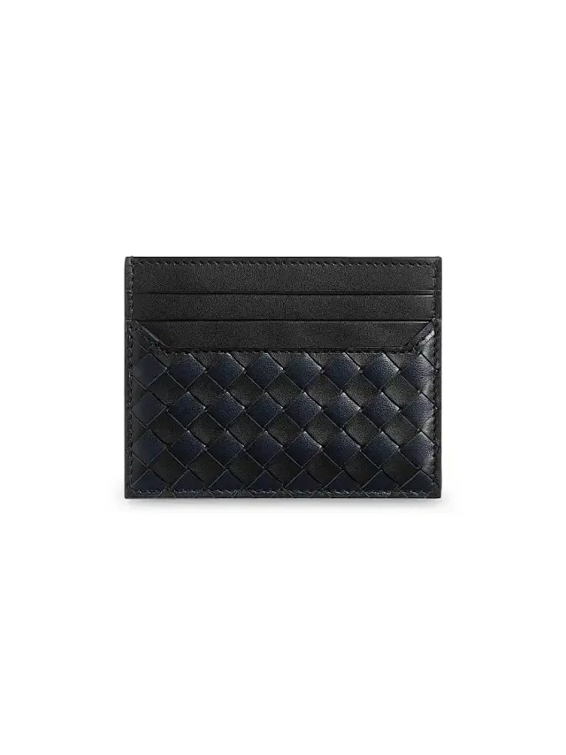 Bottega Veneta Men's Bicolor Intrecciato Piccolo Leather Card Case - Midnight