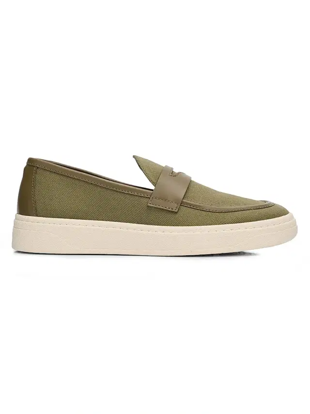 Men's Apron Toe Canvas Penny Loafers - Caky