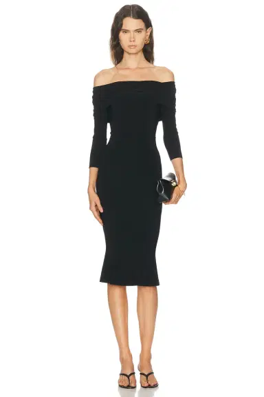 Norma Kamali 3/4 Sleeve Cowl Neck Fishtail Dress | Thumbnail 1