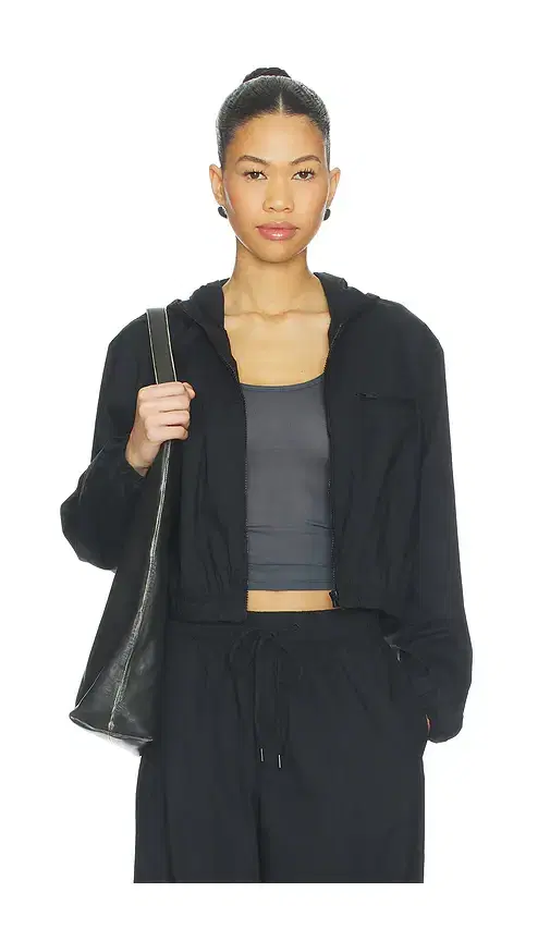 Swiss Cotton Sateen Cropped Zip Up Jacket