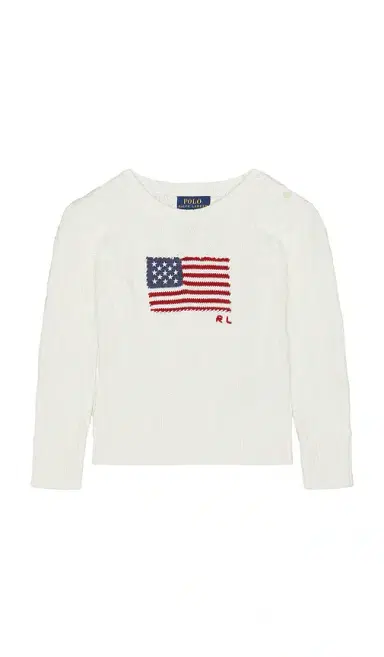 Polo Ralph Lauren Long Sleeve Cotton Cable Knit Flag Crewneck Sweater | Thumbnail 1