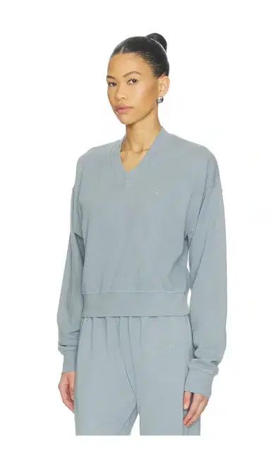 ÉTERNE Lightweight French Terry Cropped V-neck Sweatshirt | Thumbnail 2