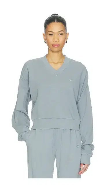 ÉTERNE Lightweight French Terry Cropped V-neck Sweatshirt | Thumbnail 1